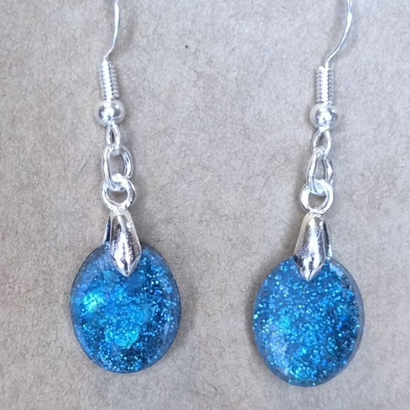 Jewelry - Handmade Blue Sparkle Drop Earrings – One-of-a-Kind Glitter Resin Dangles